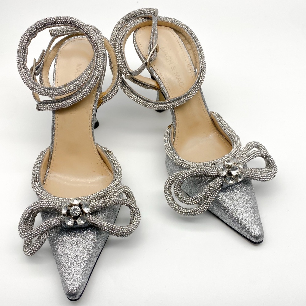 MACH & MACH Double Bow Crystal Glitter Heels